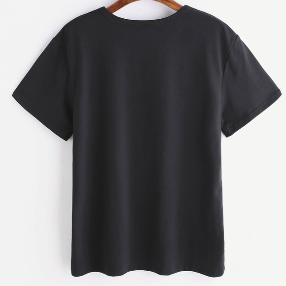 NEW! Black T Shirt Round Neck Cotton Blend - Picture 2 of 4